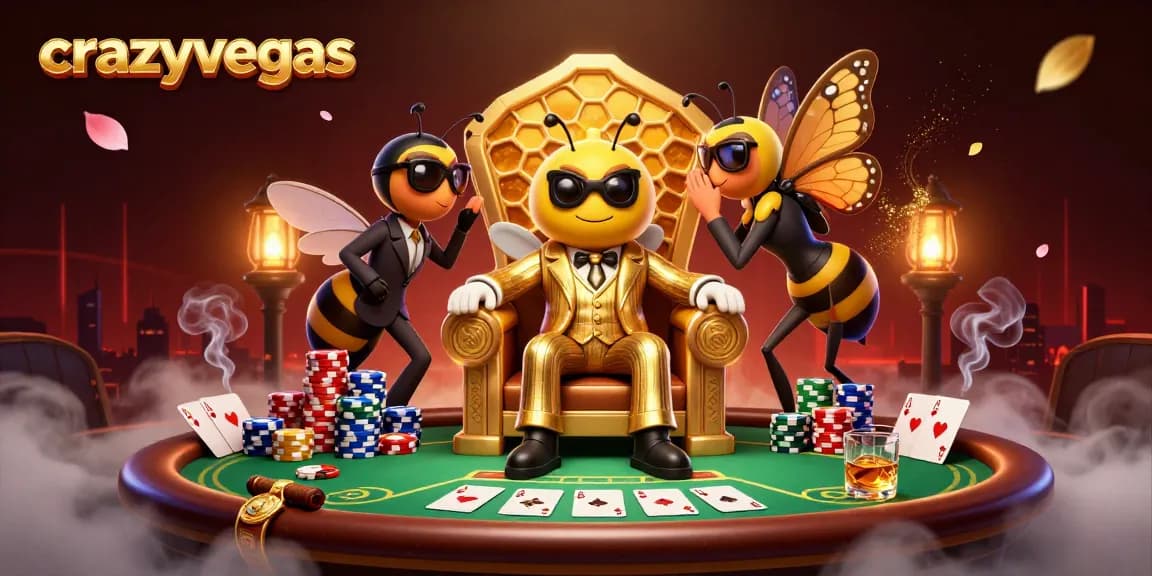 Experience the thrill of crazyvegas casino with this vibrant poker scene featuring a bumblebee mob boss.